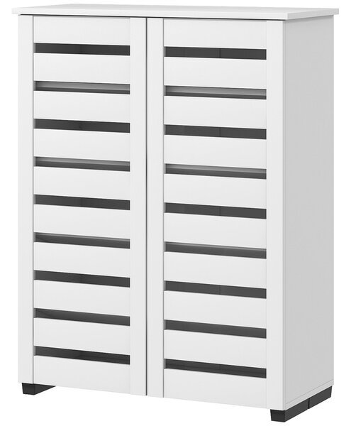 HOMCOM 5-úrovňový botník s 4 nastavitelnými policemi a mřížkovými dveřmi, moderní úsporný organizér na boty z dřeva, 76x33x98 cm, bílý | Aosom