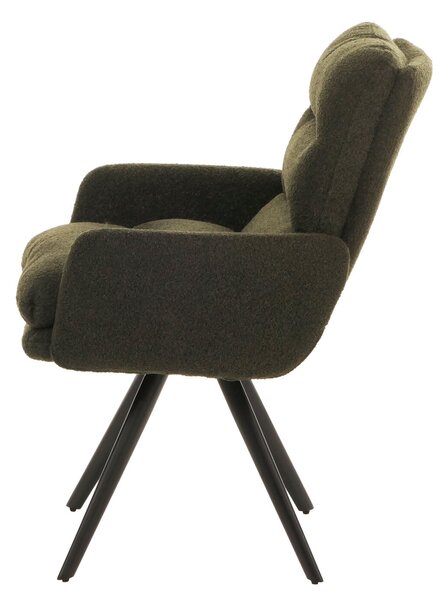 Jídelní židle HWC-G66, kuchyňská židle židle, otočná automatická poloha látka/textil bouclé MVG zelená, s područkou