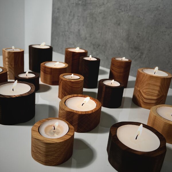 Wooden Mooden Zajímavé a minimalistické dřevěné svícny na čajové svíčky Velikost: Pro čajovou svíčku s průměrem do 40 mm, Materiál: Jasan, Výška: 8 cm