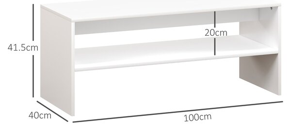 HOMCOM Moderní 2-Úrovňový Konferenční Stolek s Otevřenou Policí a Protiskluzovými Nohami, Nízký Stolík z Dřevotřísky, 100x40x41,5 cm, Bílý | Aosom