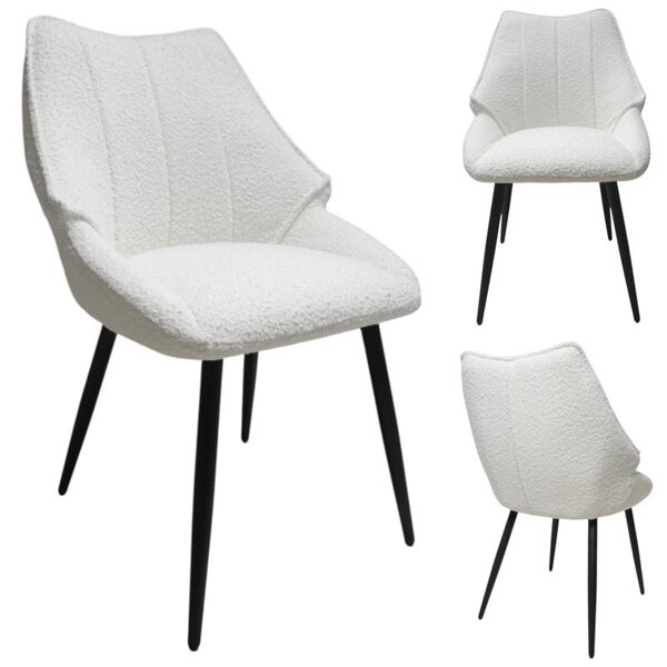 2x bouclé židle bílá černá – čalouněná židle jídelní židle kuchyňská židle moderní kovové nohy skandinávský styl
