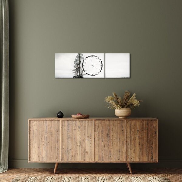 Obraz - Loď plující po oceánu (s hodinami) (90x30 cm)