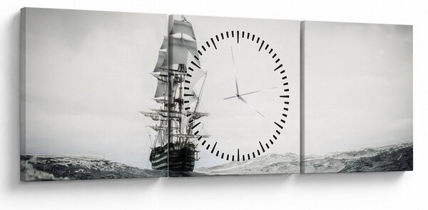 Obraz - Loď plující po oceánu (s hodinami) (90x30 cm)