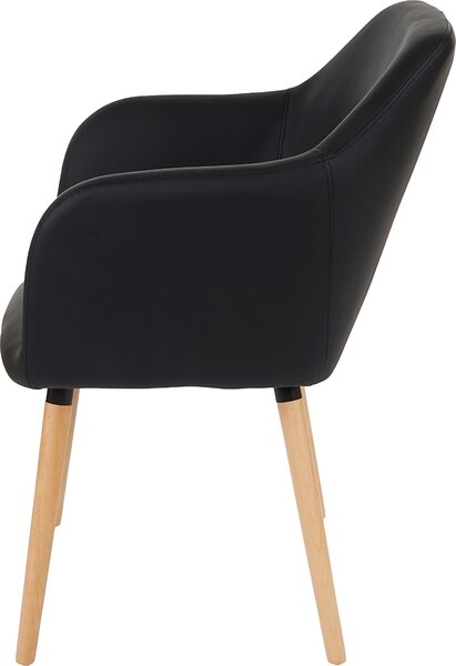 Jídelní židle Malmö T381, židle kuchyňská židle, retro design 50. let Imitace kůže, černá, světlé nohy