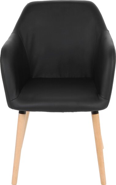 Jídelní židle Malmö T381, židle kuchyňská židle, retro design 50. let Imitace kůže, černá, světlé nohy