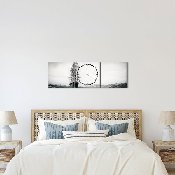 Obraz - Loď plující po oceánu (s hodinami) (90x30 cm)