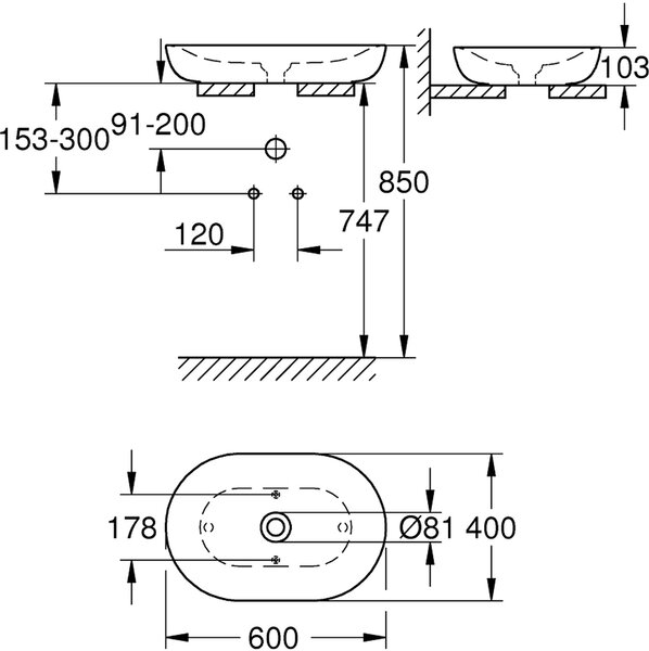 Grohe Essence umyvadlo 60x40 cm oválné na pult bílá lesk 3960800H