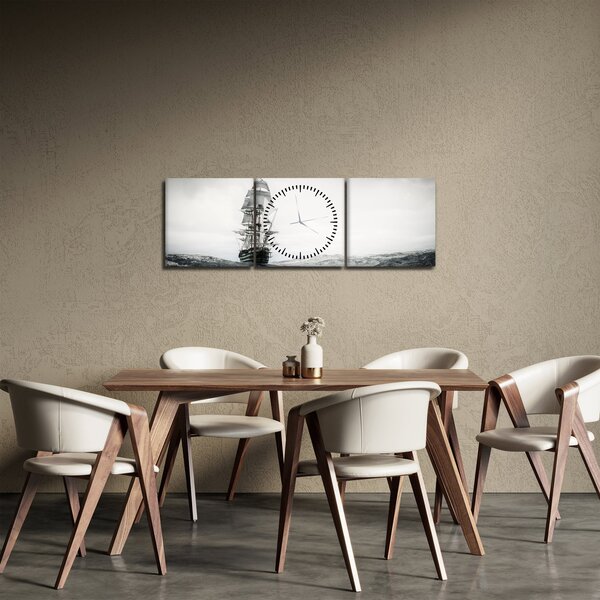 Obraz - Loď plující po oceánu (s hodinami) (90x30 cm)