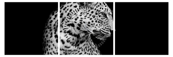 Obraz - Leopard (s hodinami) (90x30 cm)