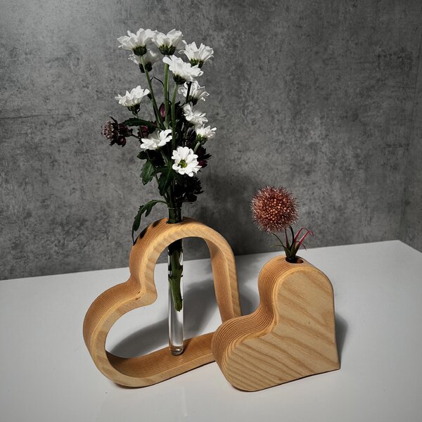 Wooden Mooden Dřevěné vázy s ampulkou Srdíčko - sada Materiál: Jasan