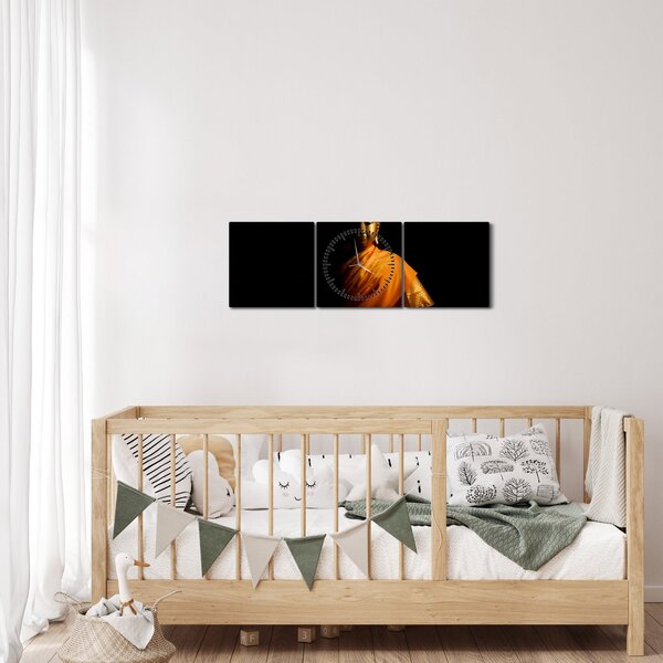Obraz - Zlatá socha Buddhy (s hodinami) (90x30 cm)