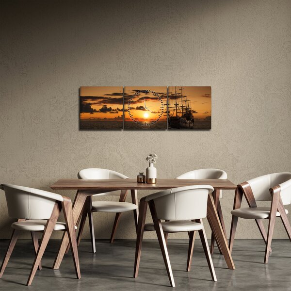 Obraz - Pirátská loď (s hodinami) (90x30 cm)