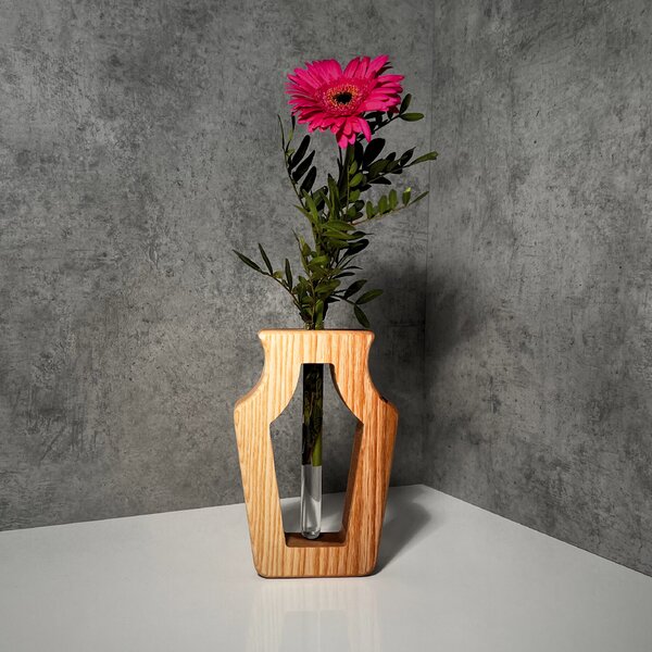 Wooden Mooden Dřevěná váza s ampulkou Harmonie Materiál: Mořený jasan