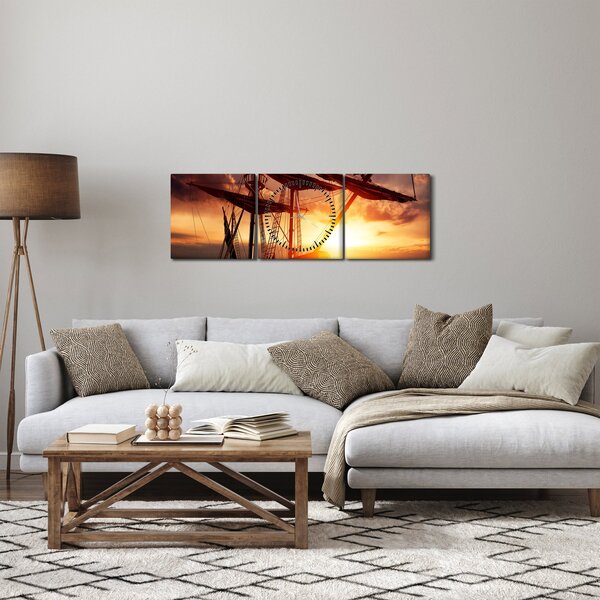 Obraz - Starověká pirátská loď (s hodinami) (90x30 cm)