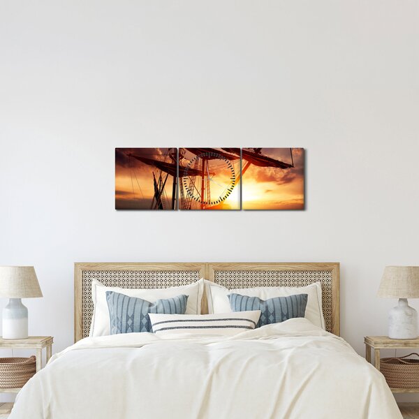 Obraz - Starověká pirátská loď (s hodinami) (90x30 cm)