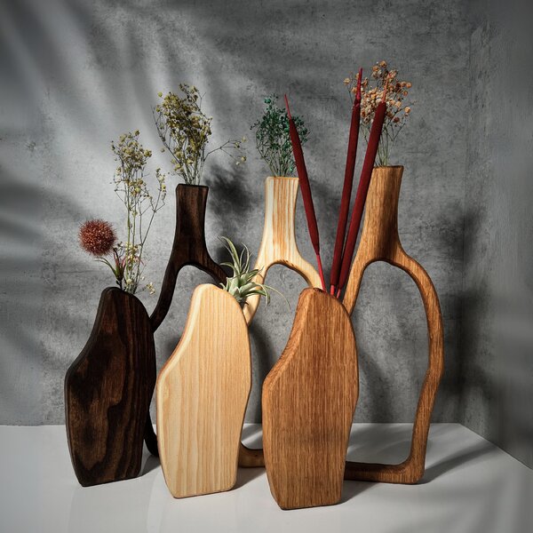 Wooden Mooden Vysoké dřevěné vázy Elegance - sada Materiál: Dub