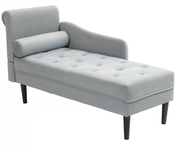 HOMCOM Čalouněný Chaise Longue s Levou Opěrkou a Polštářem ve Velvetu, Čalouněná Pohovka, Chaise Longue Křeslo se Stabilními Dřevěnými Nohami pro Obýv