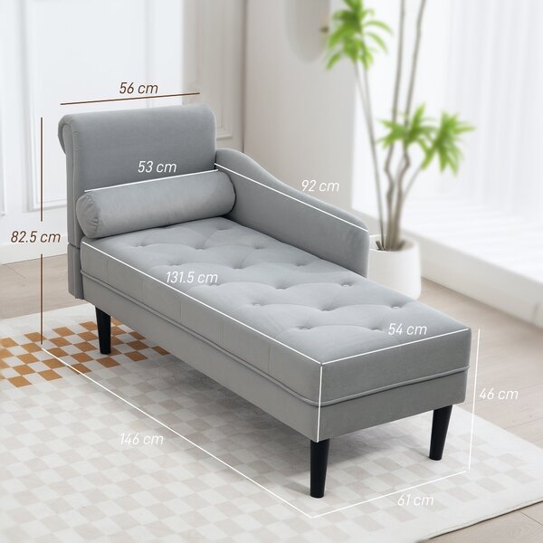 HOMCOM Čalouněný Chaise Longue s Levou Opěrkou a Polštářem ve Velvetu, Čalouněná Pohovka, Chaise Longue Křeslo se Stabilními Dřevěnými Nohami pro Obýv