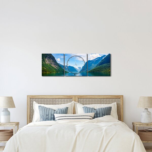 Obraz - Jezero Lovatnet (s hodinami) (90x30 cm)