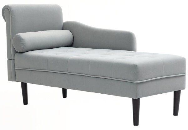 HOMCOM Čalouněný Chaise Longue s Levou Opěrkou a Polštářem ve Velvetu, Čalouněná Pohovka, Chaise Longue Křeslo se Stabilními Dřevěnými Nohami pro Obýv
