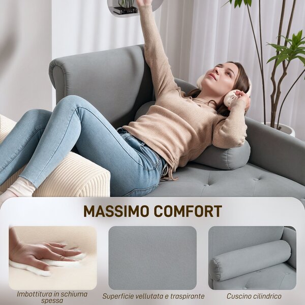 HOMCOM Čalouněný Chaise Longue s Levou Opěrkou a Polštářem ve Velvetu, Čalouněná Pohovka, Chaise Longue Křeslo se Stabilními Dřevěnými Nohami pro Obýv