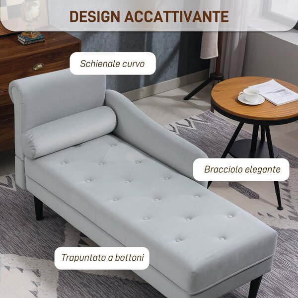 HOMCOM Čalouněný Chaise Longue s Levou Opěrkou a Polštářem ve Velvetu, Čalouněná Pohovka, Chaise Longue Křeslo se Stabilními Dřevěnými Nohami pro Obýv
