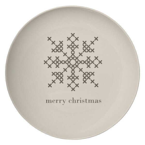 Bílý kameninový talíř Bloomingville Cross Christmas, ⌀ 25 cm