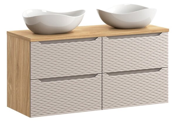 Comad Závěsná skříňka Ocean s deskou a umyvadly 120 cm béžová/dub olejovaný