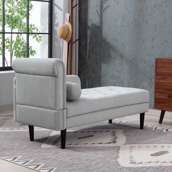 HOMCOM Čalouněný Chaise Longue s Levou Opěrkou a Polštářem ve Velvetu, Čalouněná Pohovka, Chaise Longue Křeslo se Stabilními Dřevěnými Nohami pro Obýv