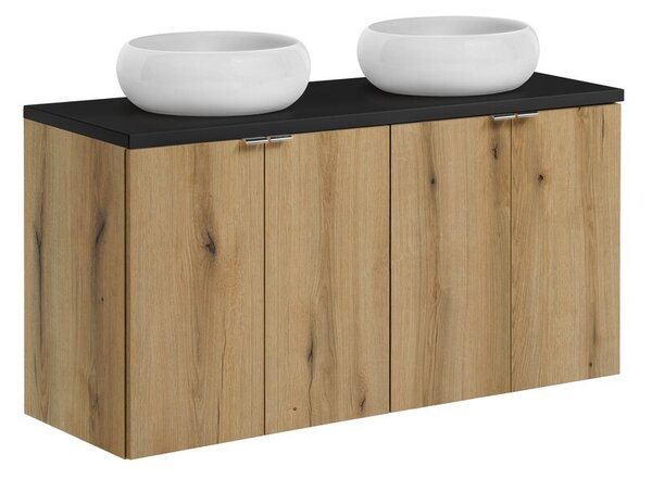 Comad Závěsná skříňka Nova Oak s deskou a umyvadly 120 cm dub evoke/černá