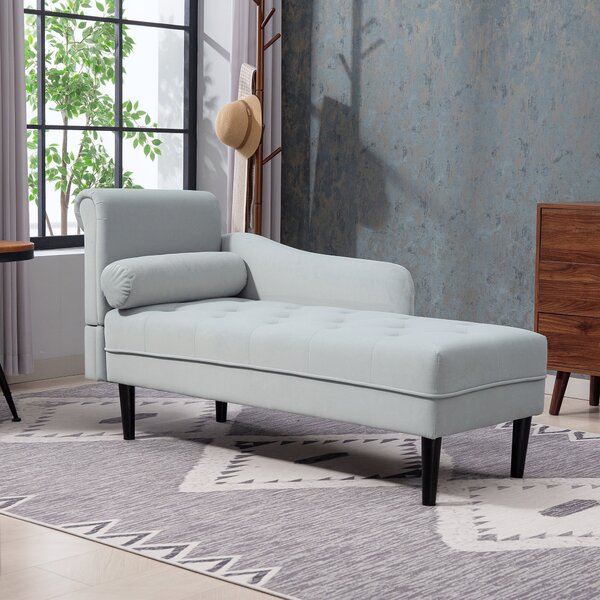 HOMCOM Čalouněný Chaise Longue s Levou Opěrkou a Polštářem ve Velvetu, Čalouněná Pohovka, Chaise Longue Křeslo se Stabilními Dřevěnými Nohami pro Obýv