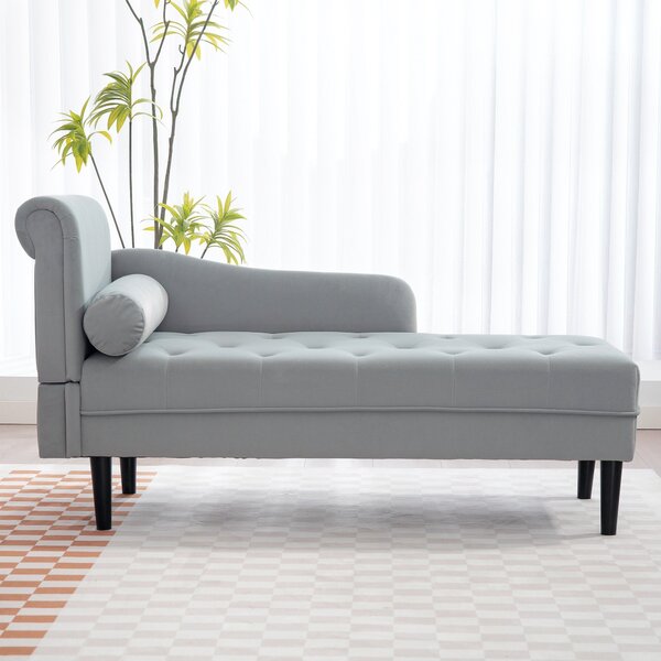 HOMCOM Čalouněný Chaise Longue s Levou Opěrkou a Polštářem ve Velvetu, Čalouněná Pohovka, Chaise Longue Křeslo se Stabilními Dřevěnými Nohami pro Obýv