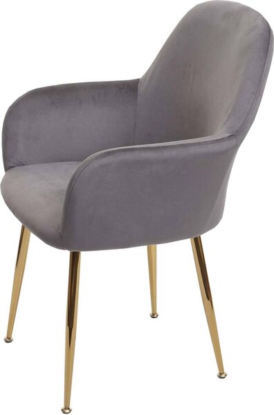 Sada 6 jídelních židlí HWC-F18, kuchyňská židle, retro design sametově šedá, zlaté nohy