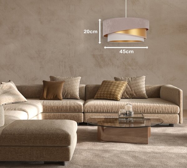 Duolla - Lustr na lanku KOBO 1xE27/15W/230V pr. 45 cm béžová/zlatá/krémová
