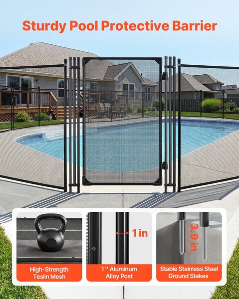 SucceBuy, brána k plotu u bazénu, 1,2 x 0,75 m, brána pro ochranný plot a dětskou bezpečnost, bezpečnostní brána s kovovým zámkem, tkanina PVC Teslin o hmotnosti 352 g/m², kulatá trubka, uzamykatelná, pro bazén, černá
