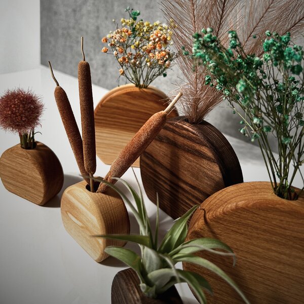 Wooden Mooden Sada dřevěných kulatých váz Materiál: Dub