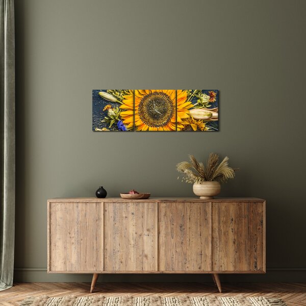 Obraz - Podzimní květiny (s hodinami) (90x30 cm)