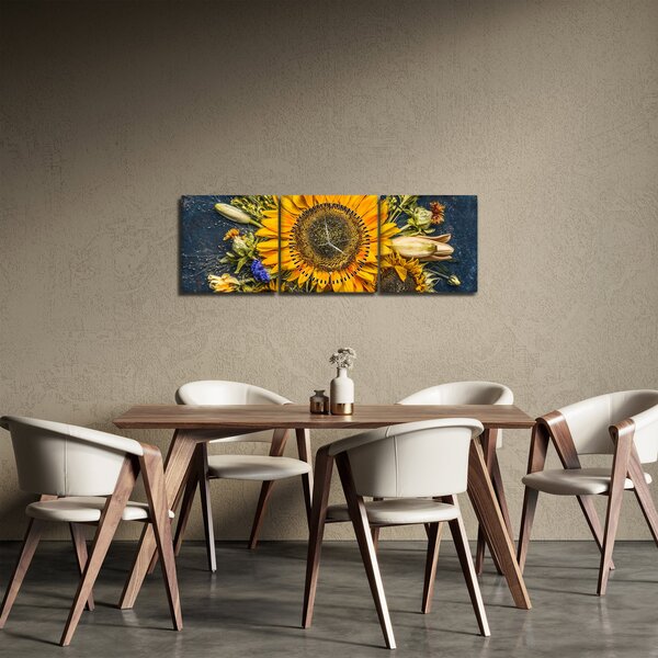 Obraz - Podzimní květiny (s hodinami) (90x30 cm)