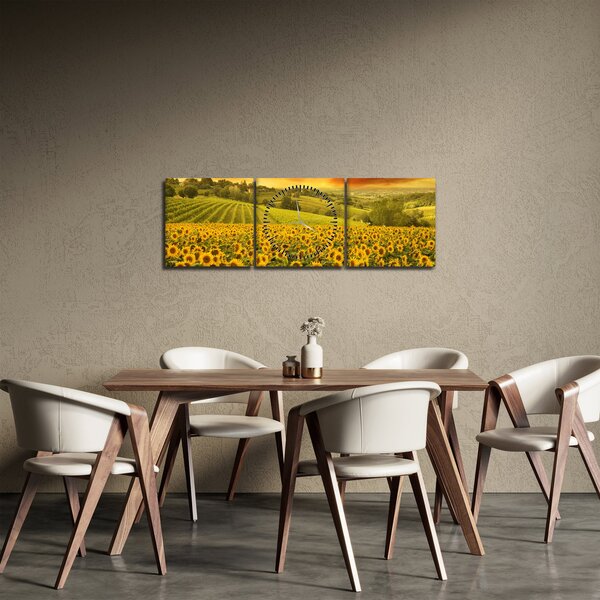 Obraz - Slunečnicové pole (s hodinami) (90x30 cm)