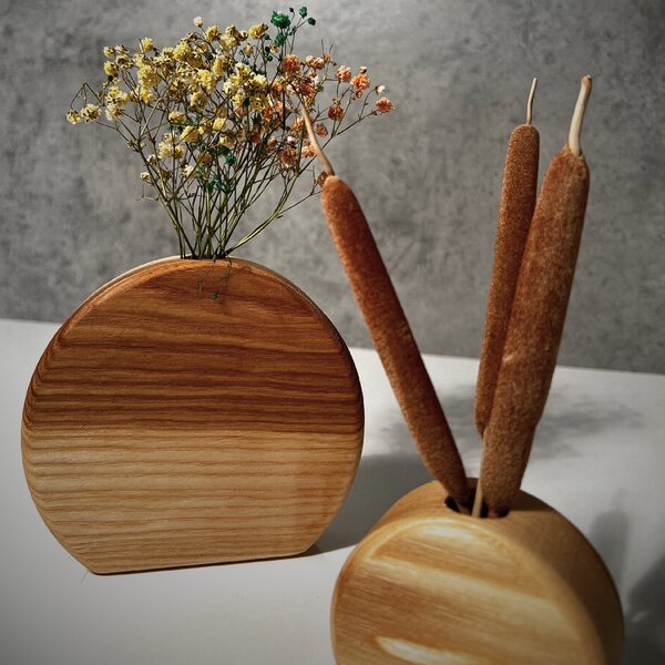 Wooden Mooden Sada dřevěných kulatých váz Materiál: Dub