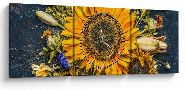 Obraz - Podzimní květiny (s hodinami) (90x30 cm)