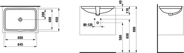 Laufen Pro S umyvadlo 60x40 cm obdélníkový pod pult bílá lesk H8119650001091