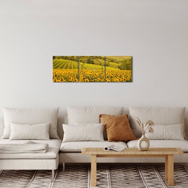 Obraz - Slunečnicové pole (s hodinami) (90x30 cm)