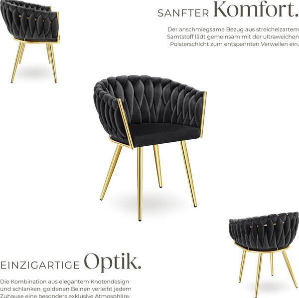 Tectake® Set jídelní židle Astano čalouněná, se sametovým potahem, pletený vzor 60,5 x 55 x 75 cm
