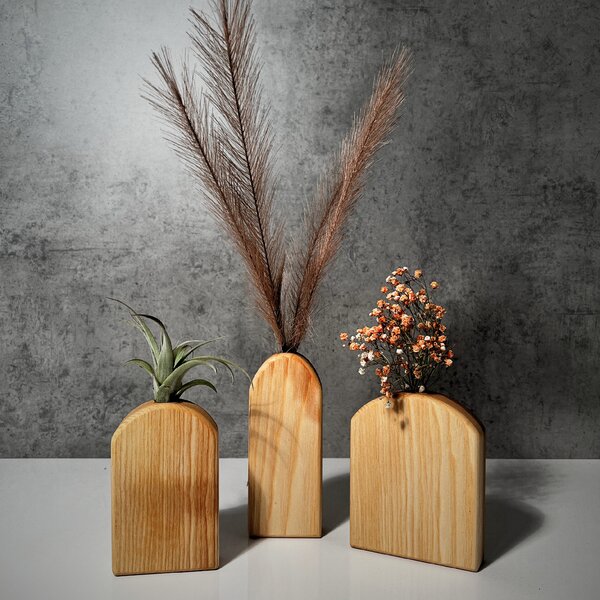 Wooden Mooden Sada tří dřevěných váz Simple Materiál: Dub