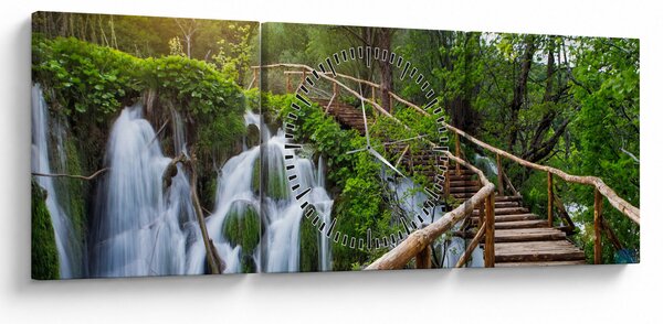 Obraz - Plitvická jezera (s hodinami) (90x30 cm)