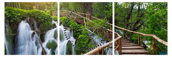 Obraz - Plitvická jezera (s hodinami) (90x30 cm)