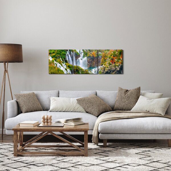 Obraz - Národní park Plitvická jezera (s hodinami) (90x30 cm)