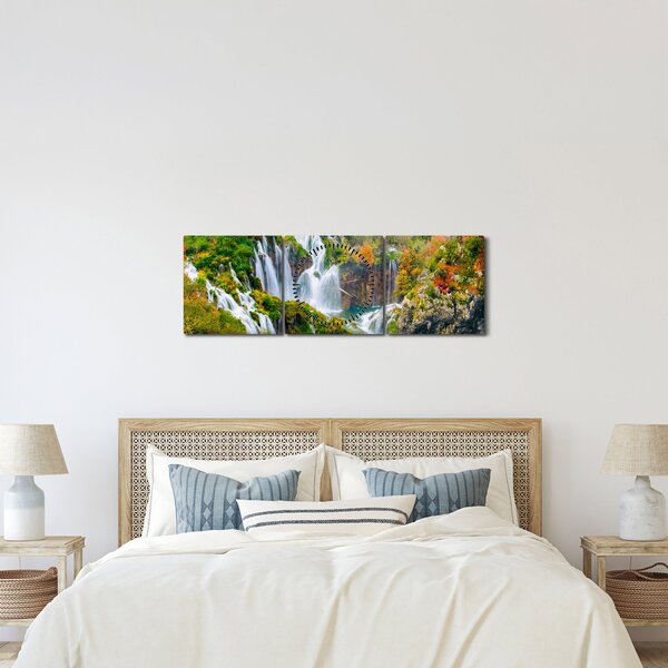 Obraz - Národní park Plitvická jezera (s hodinami) (90x30 cm)