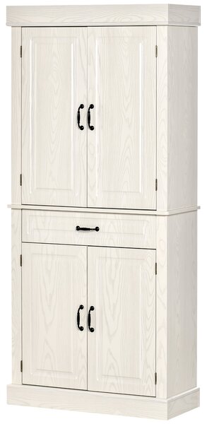HOMCOM Kuchaňský Skříňka se 2 Skříněmi a Zásuvkou, Dřevěná Kávová Skříňka v Koloniálním Stylu, 80x35x180cm Bílá | Aosom
